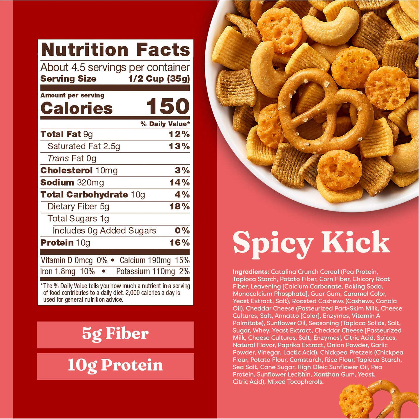 Catalina Crunch Protein Snack Mix With Cheese Crisps - 10G Protein, 1G Sugar Per Serving - Good Source Of Fiber, Keto, Gluten Free - Spicy Kick, 5.25 Ounce Bag (Pack Of 1)