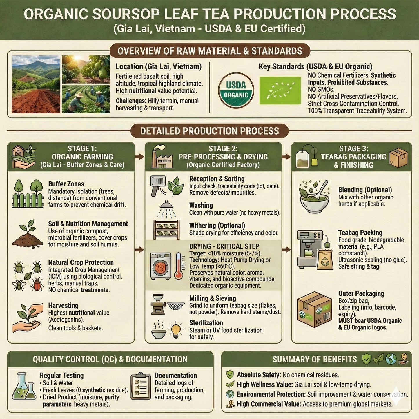 USDA Organic Soursop Leaves Tea Bags  100% ORGANIC and Pure Soursop Graviola Leaves - Hojas De Guanabana Tea - Non-GMO - Caffeine-free - Improve Digestion  Support Healthy Skin & Sleep  Eco-Conscious Corn Fiber Tea Bags. Organic Graviola Tea