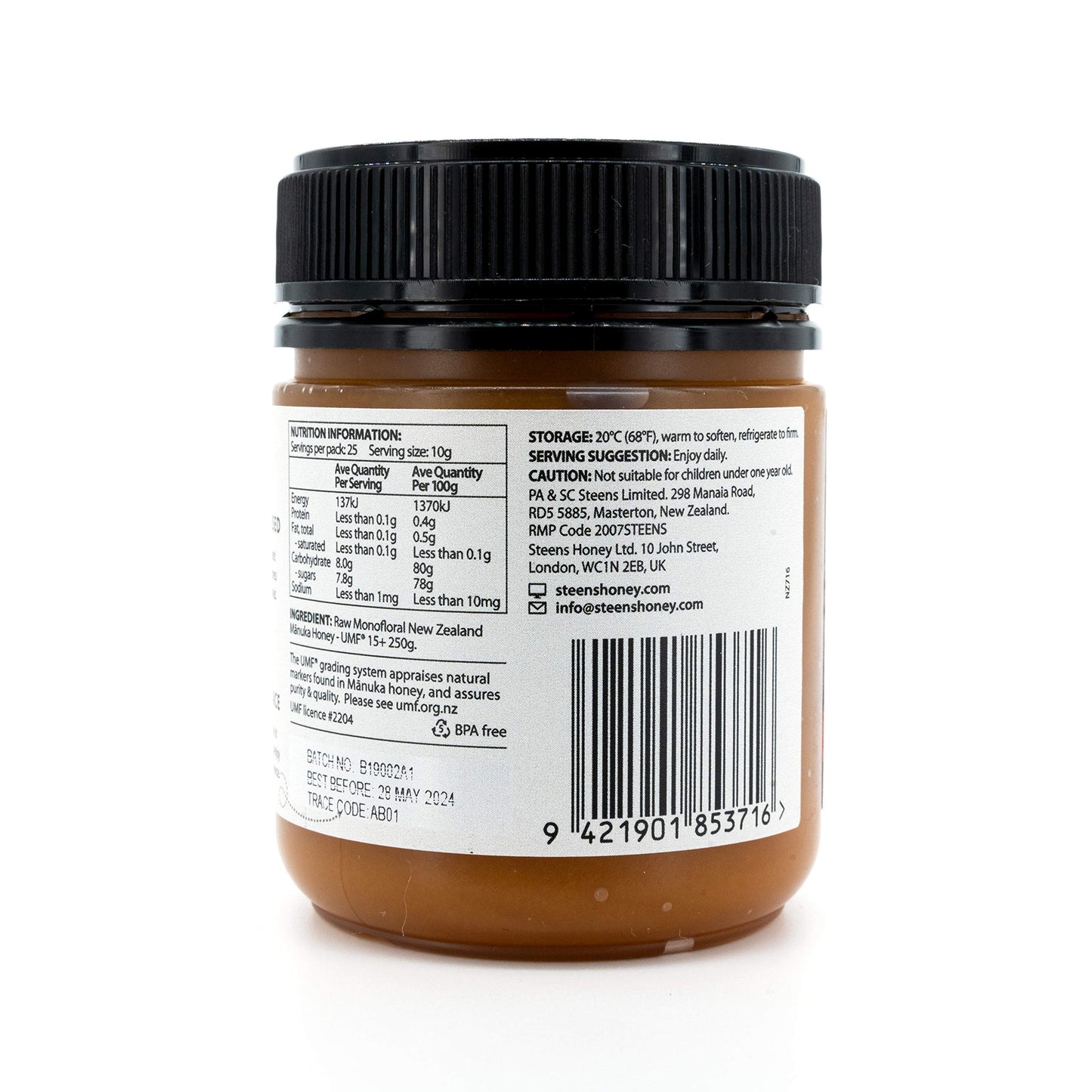 Steens Manuka Honey - MGO 515+ - Pure & Raw 100% Certified UMF 15+ Manuka Honey - Bottled and Sealed in New Zealand - 7.9 oz Jar