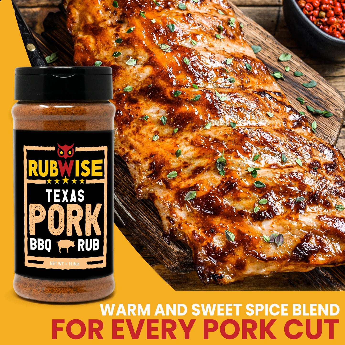Five Star Seasonings RubWise Pork Rub, Texas Style BBQ Seasoning, 11.5oz, No MSG, Ideal for smoky aroma & Grilling Meat