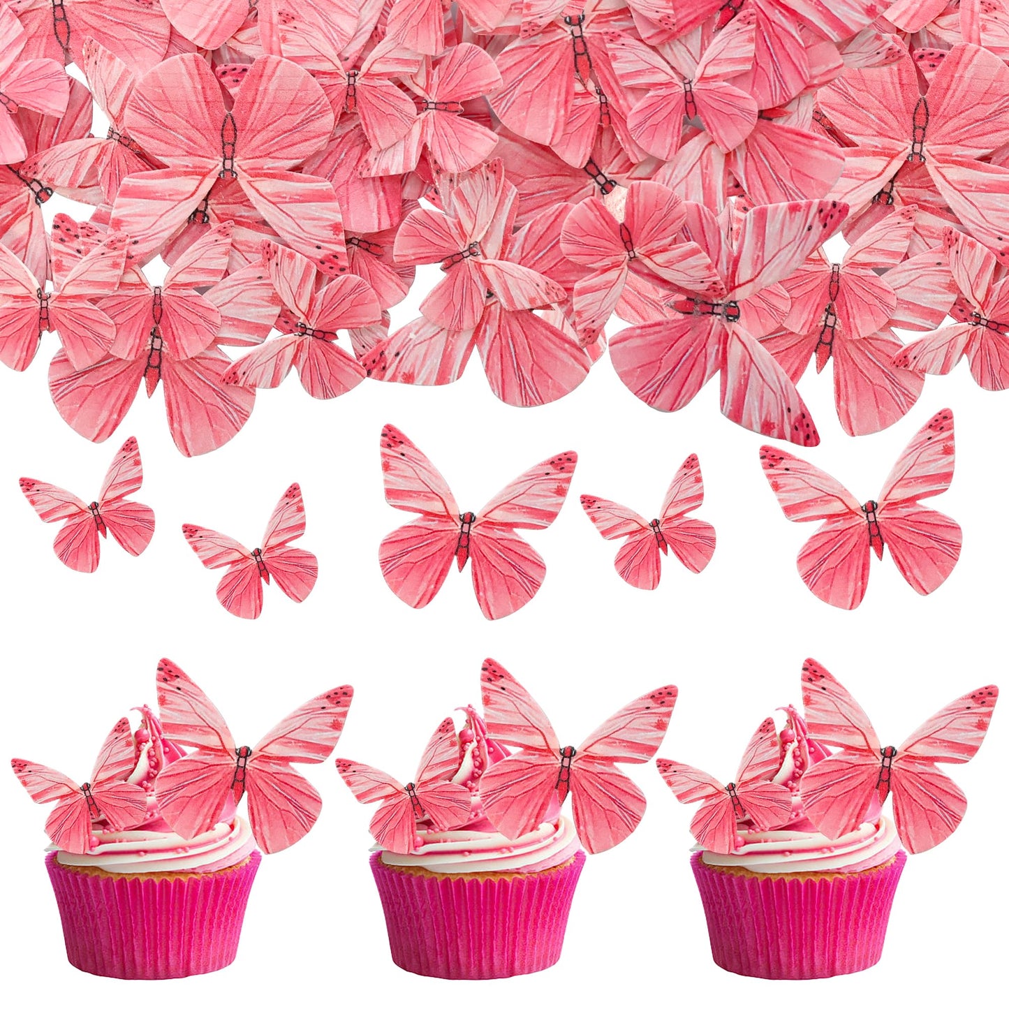 Gyufise 72Pcs Edible Cupcake Toppers - Butterfly & Rose Red Cake Decoration for Baby Shower & Kids Birthday Party