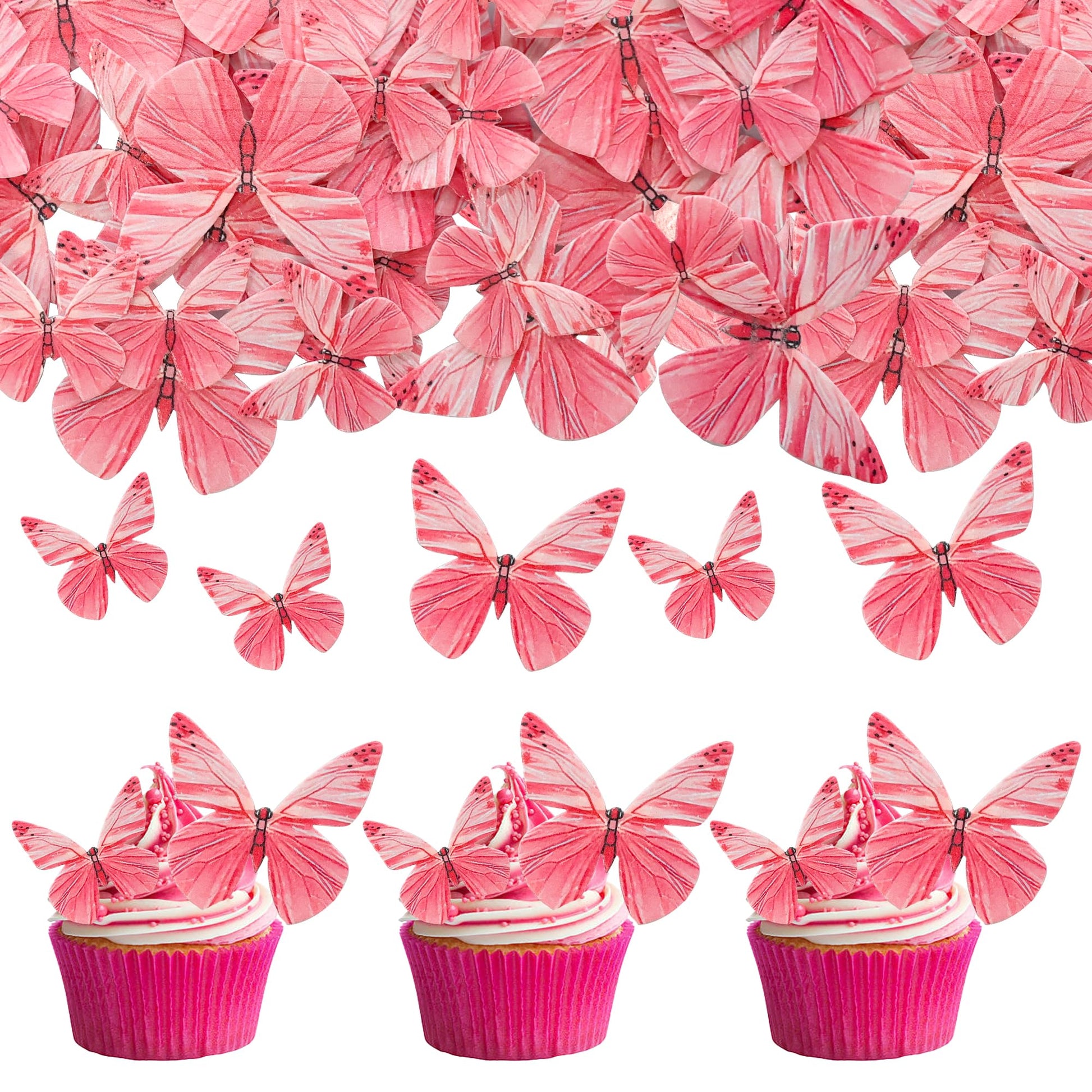 Gyufise 72Pcs Edible Cupcake Toppers - Butterfly & Rose Red Cake Decoration for Baby Shower & Kids Birthday Party