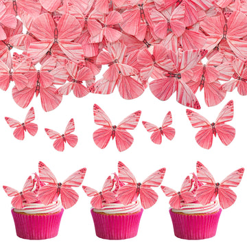 Gyufise 72Pcs Edible Cupcake Toppers - Butterfly & Rose Red Cake Decoration for Baby Shower & Kids Birthday Party