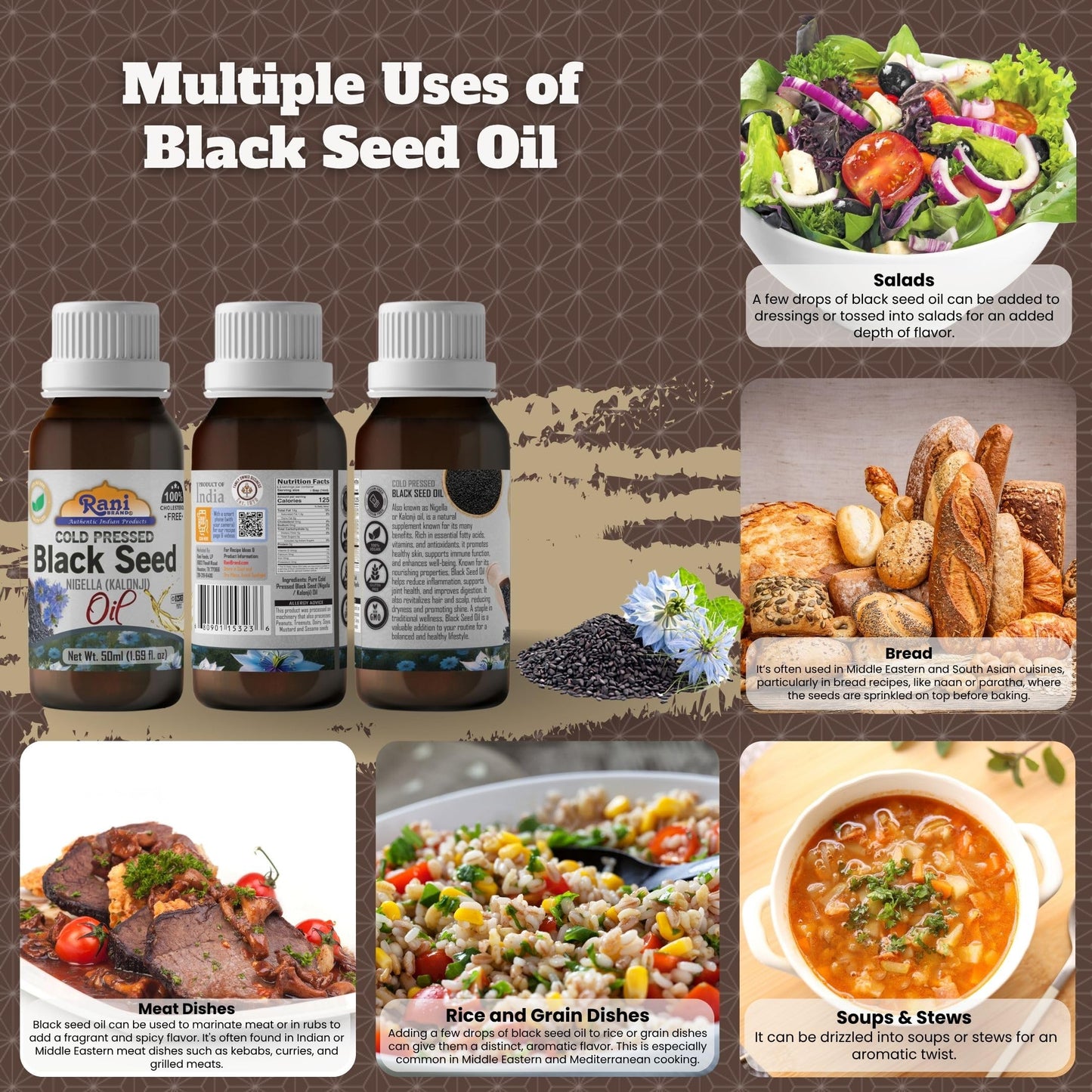 Rani Pure Black Seed Oil, Cold Pressed, 100% Cholesterol Free, Vegan, 1.69 Fl oz (50ml)