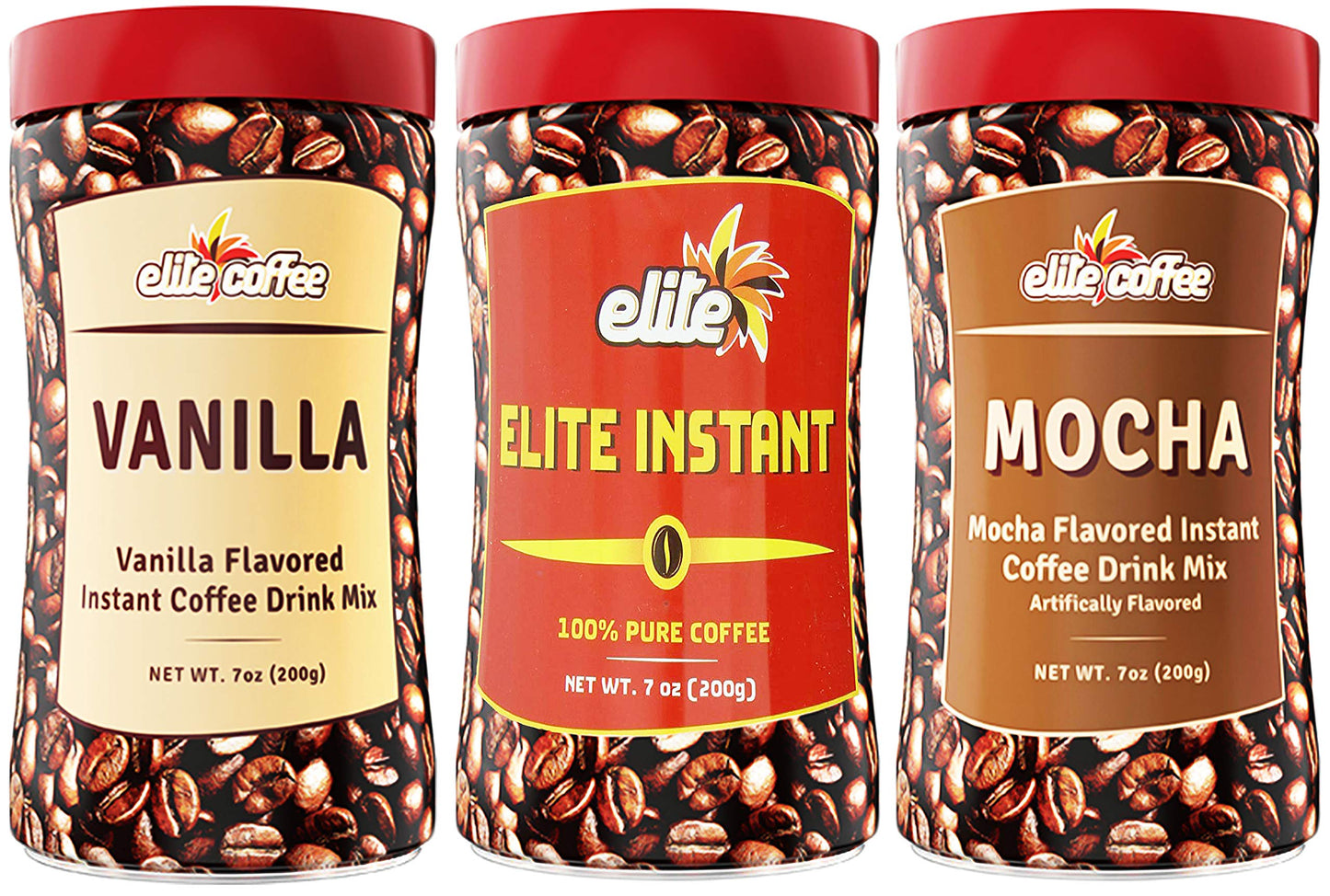 Elite Instant Coffee (Variety Pack, 3 Bottles) Original, Vanilla & Mocha Flavored Coffee, Delicious Flavors, Product Of Israel