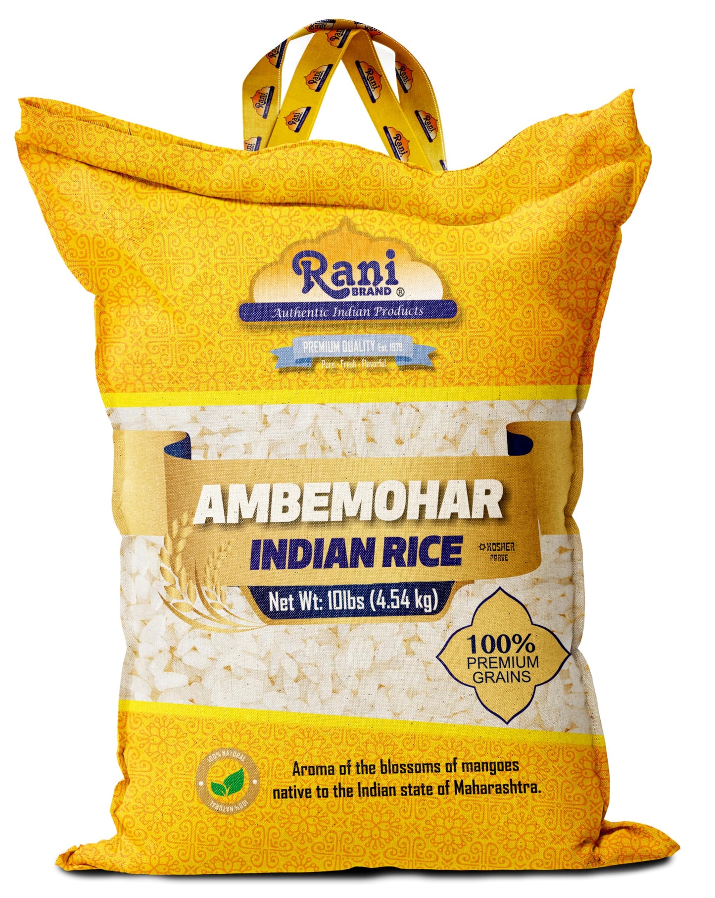 Rani Ambemohar Indian Rice 160oz (10lbs) 4.54kg Cloth Bag ~ All Natural | Gluten Friendly | Vegan | Kosher | Export Quality | In