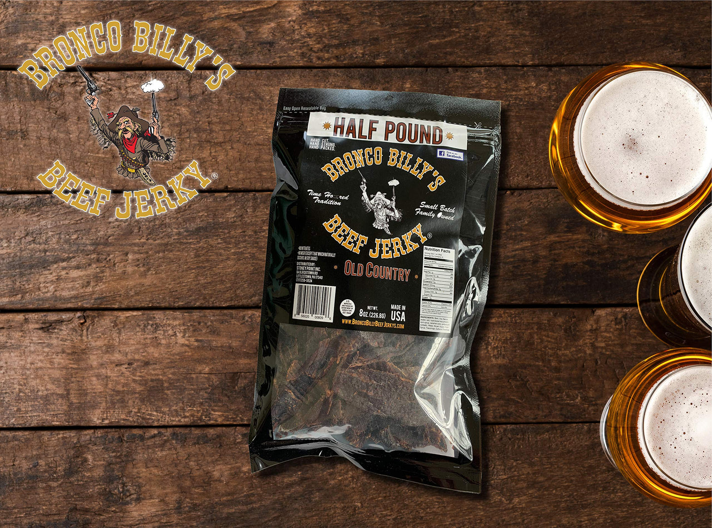 Bronco Billys Beef Jerky Old Country 8 oz Resealable Bag