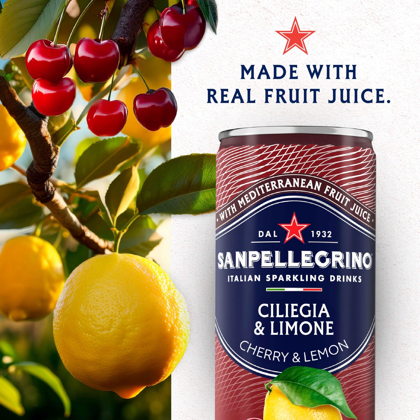 Sanpellegrino Italian Sparkling Drink Ciliegia And Limone, Sparkling Cherry And Lemon Beverage, 24 Pack