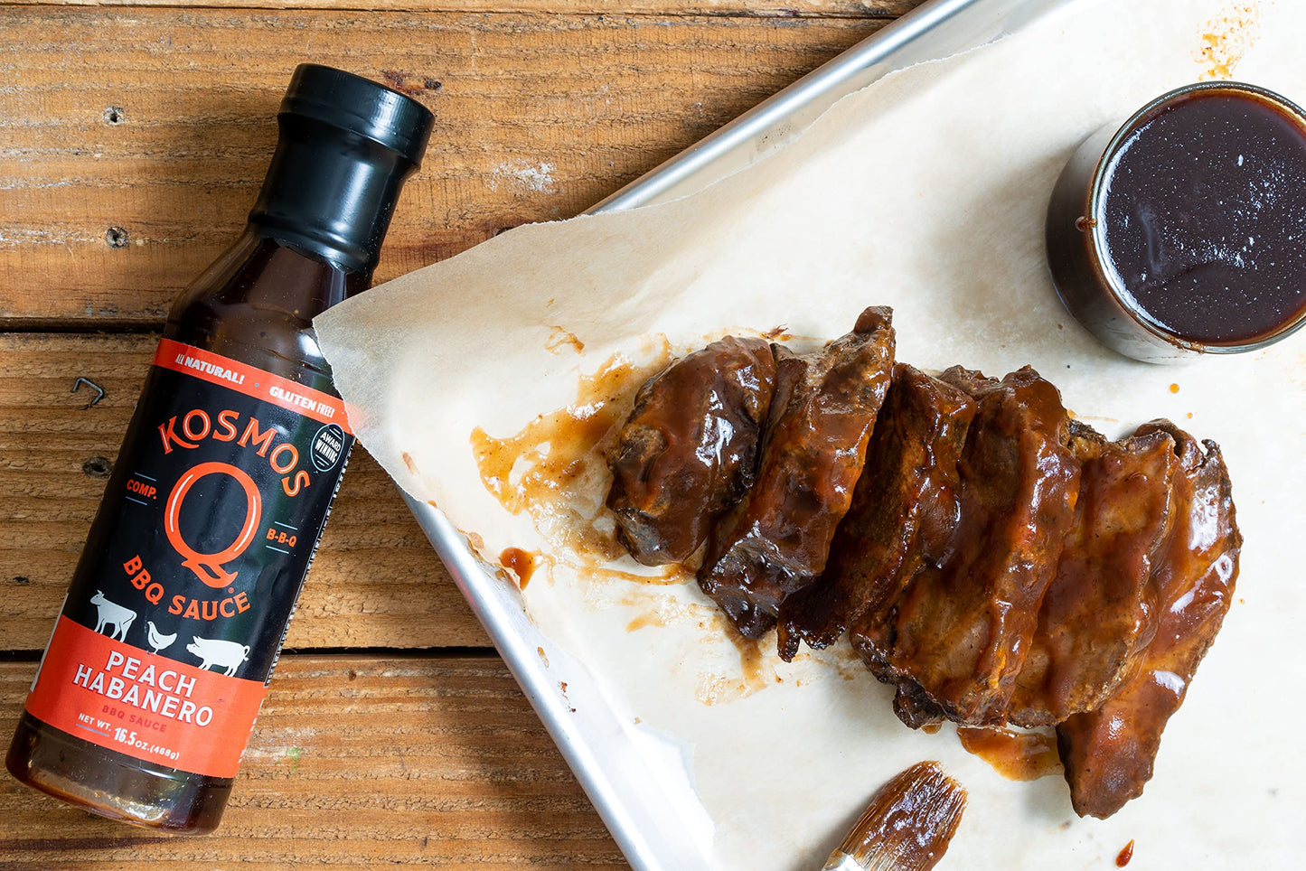 Kosmos Q Peach Habanero BBQ Sauce - 15.5 Oz Bottle for BBQ & Marinades w/ Sweet and Spicy Flavor - Thick Barbecue Sauce for Tend