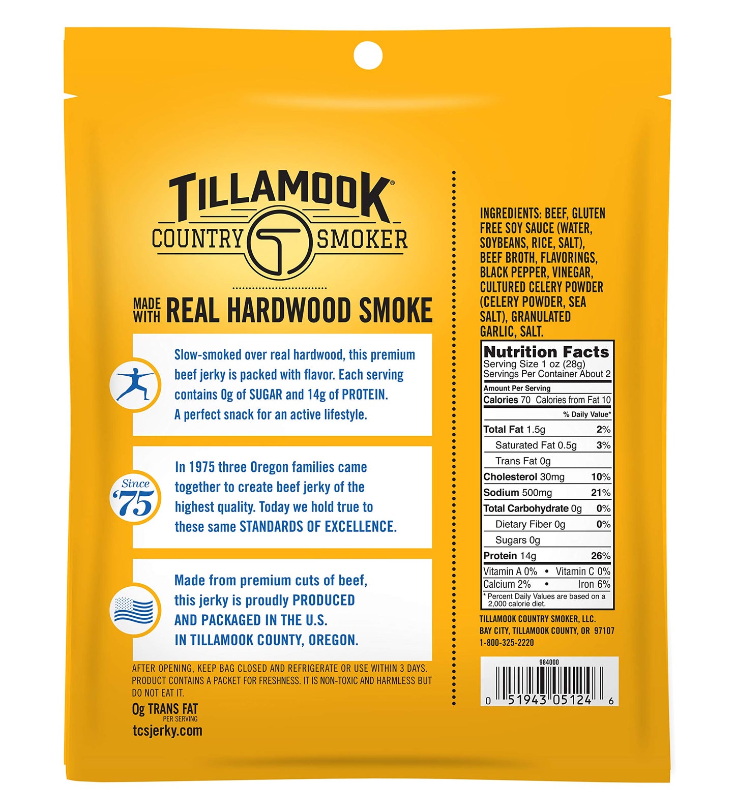 TILLAMOOK COUNTRY SMOKER Beef Jerky, Keto Friendly, Zero Sugar, Black Pepper, 2.2 Ounce (Pack of 4)