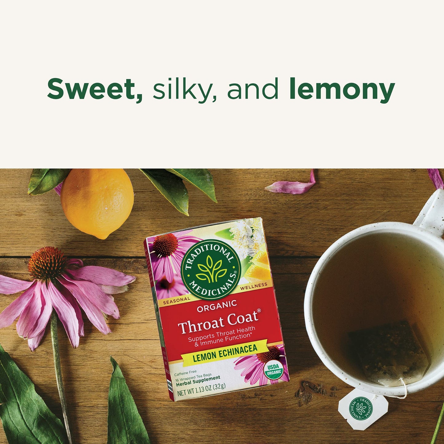 Traditional Medicinals Organic Throat Coat Tea, Lemon Echinacea, 96 Tea Bags (6 Pack)