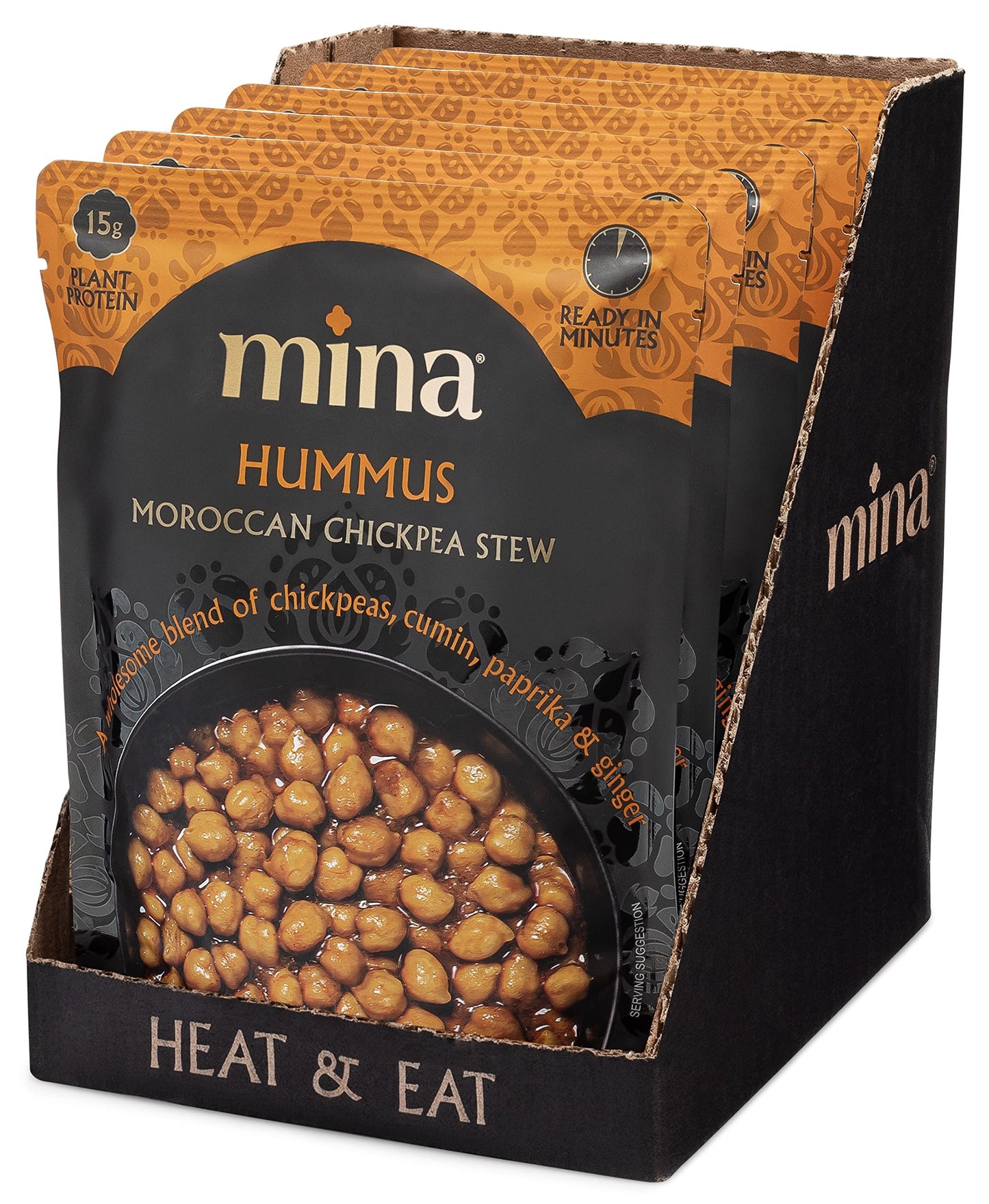 Mina Moroccan Chickpeas, Ready To Eat, Chickpeas High In Plant Based Protein, Vegan, Non-Gmo, Gluten Free, Kosher, Microwavable, Packaged Meals & Side Dishes, 10 Oz (Pack Of 6)