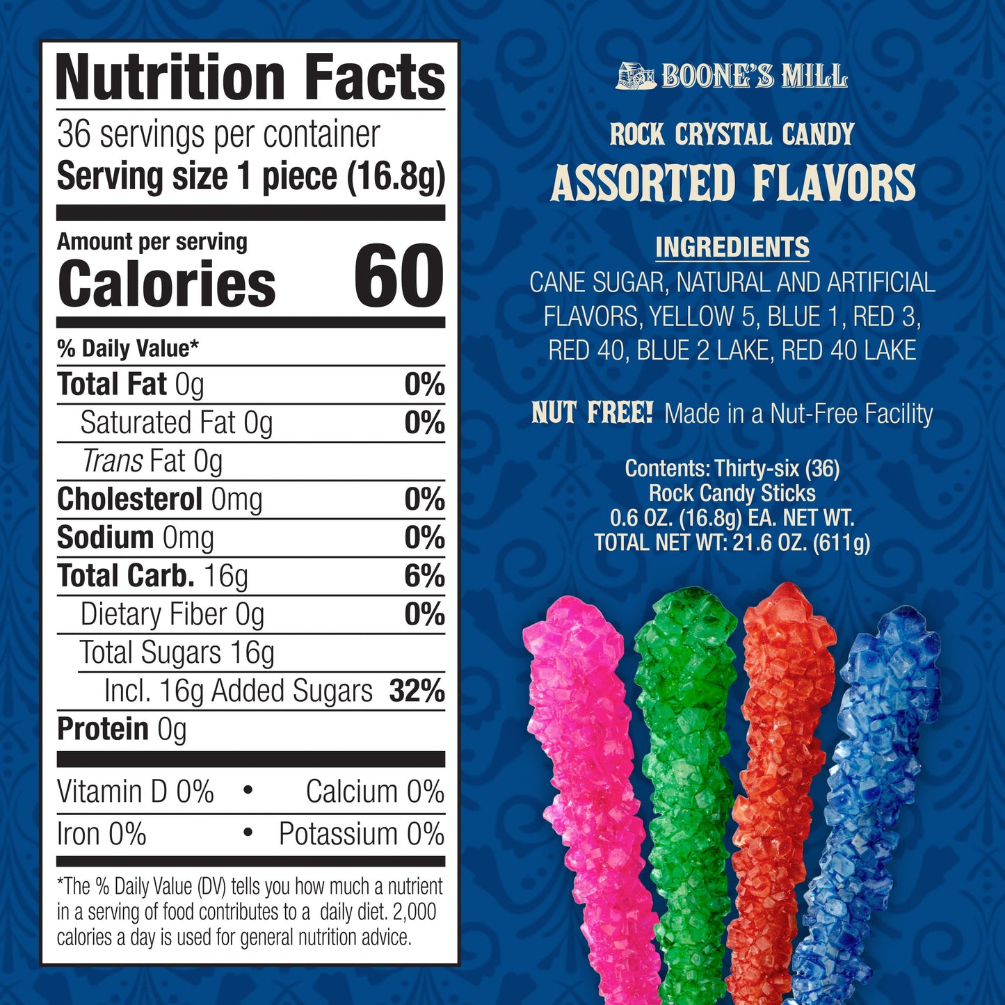 Boones Mill | Xl Rock Crystal Candy Sticks | Assorted Flavors | 36 Count