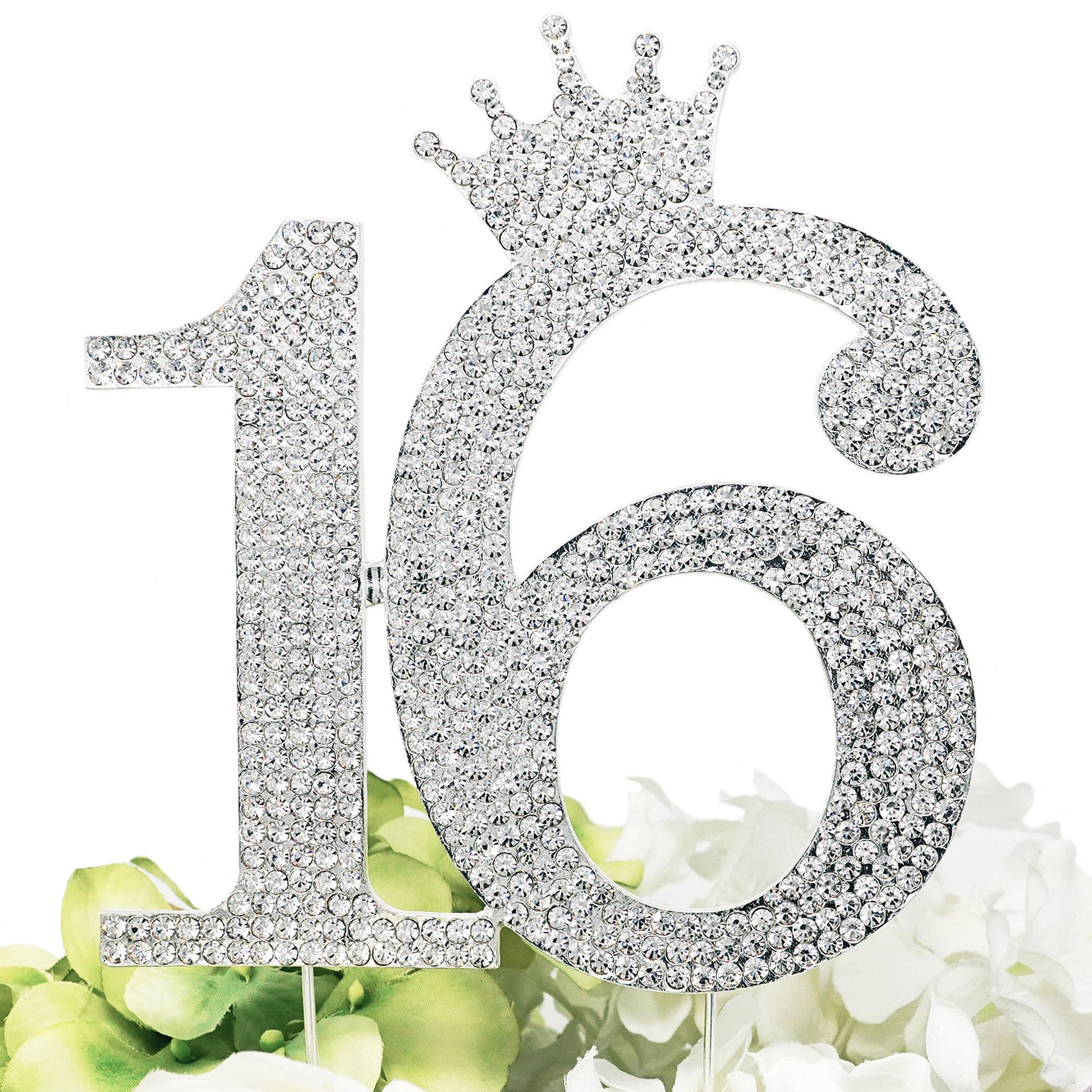 Chloe Elizabeth Rhinestone Princess Crown Cake Topper for Sweet 16 - Silver