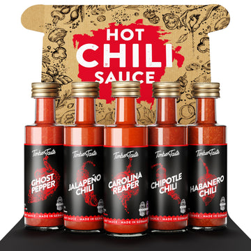 TIMBER TASTE Classic Hot Sauce Gift Set [5x1.35 oz] Hot Sauce Variety Pack - Spicy Condiment Set for Heat Lovers in Mini Bottles