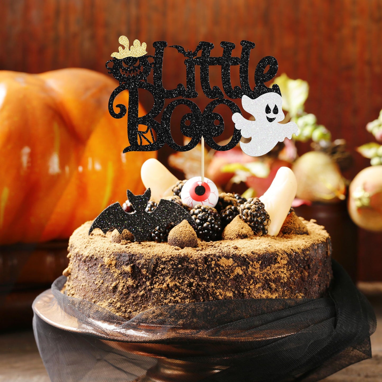 1Pc Little Boo Halloween Cake Topper Glitter Happy Boo Day Ghost Cake Pick Decoration For Baby Shower Kids Birthday Happy Hallow