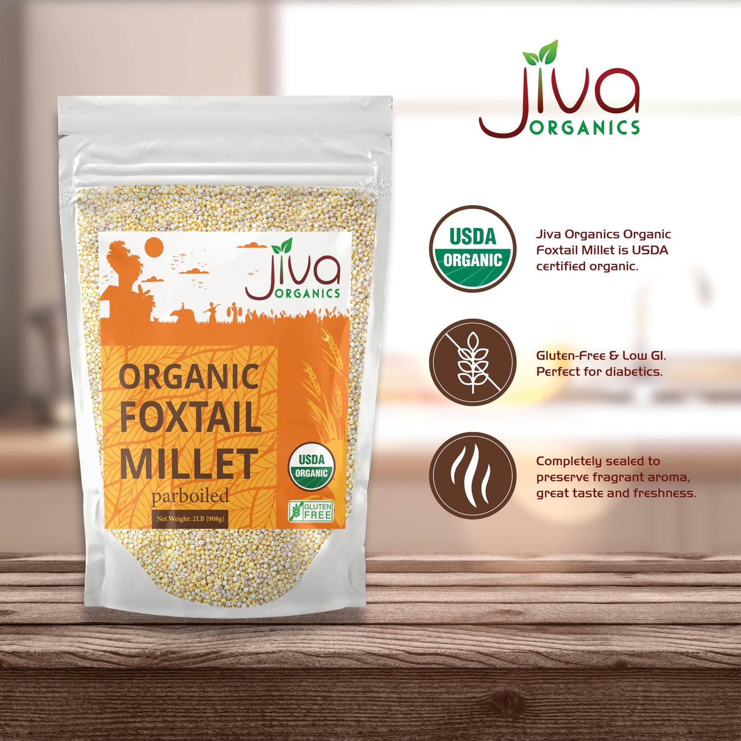 Jiva Organics Foxtail Millet 2 LB - Gluten-Free Whole Grain Superfood, High in Protein & Fiber for Indian Cooking
