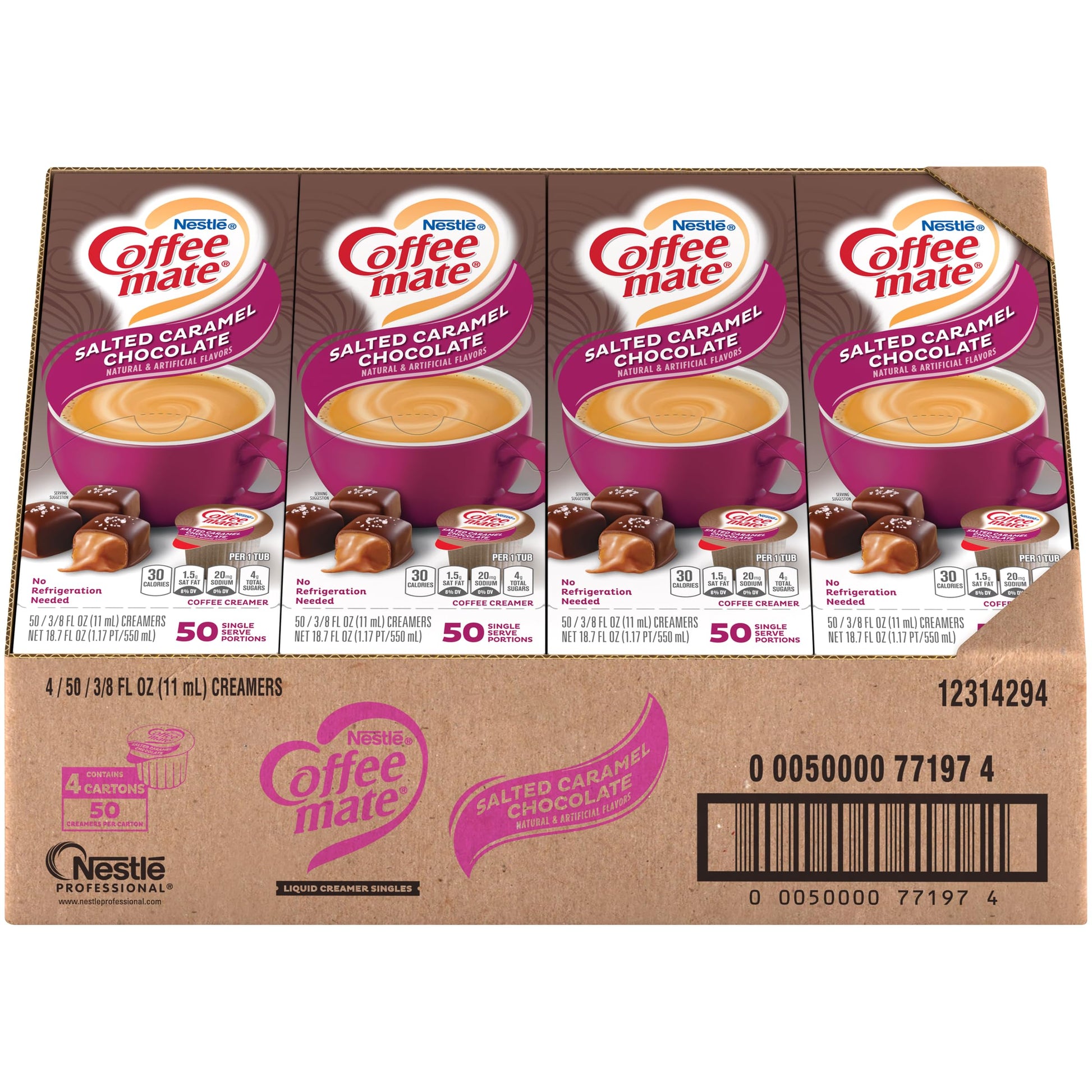 Nestle Coffee Mate Coffee Creamer, Salted Caramel Chocolate, Liquid Creamer Singles, Non Dairy, No Refrigeration, Box Of 50 Sing