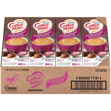 Nestle Coffee Mate Coffee Creamer, Salted Caramel Chocolate, Liquid Creamer Singles, Non Dairy, No Refrigeration, Box Of 50 Sing