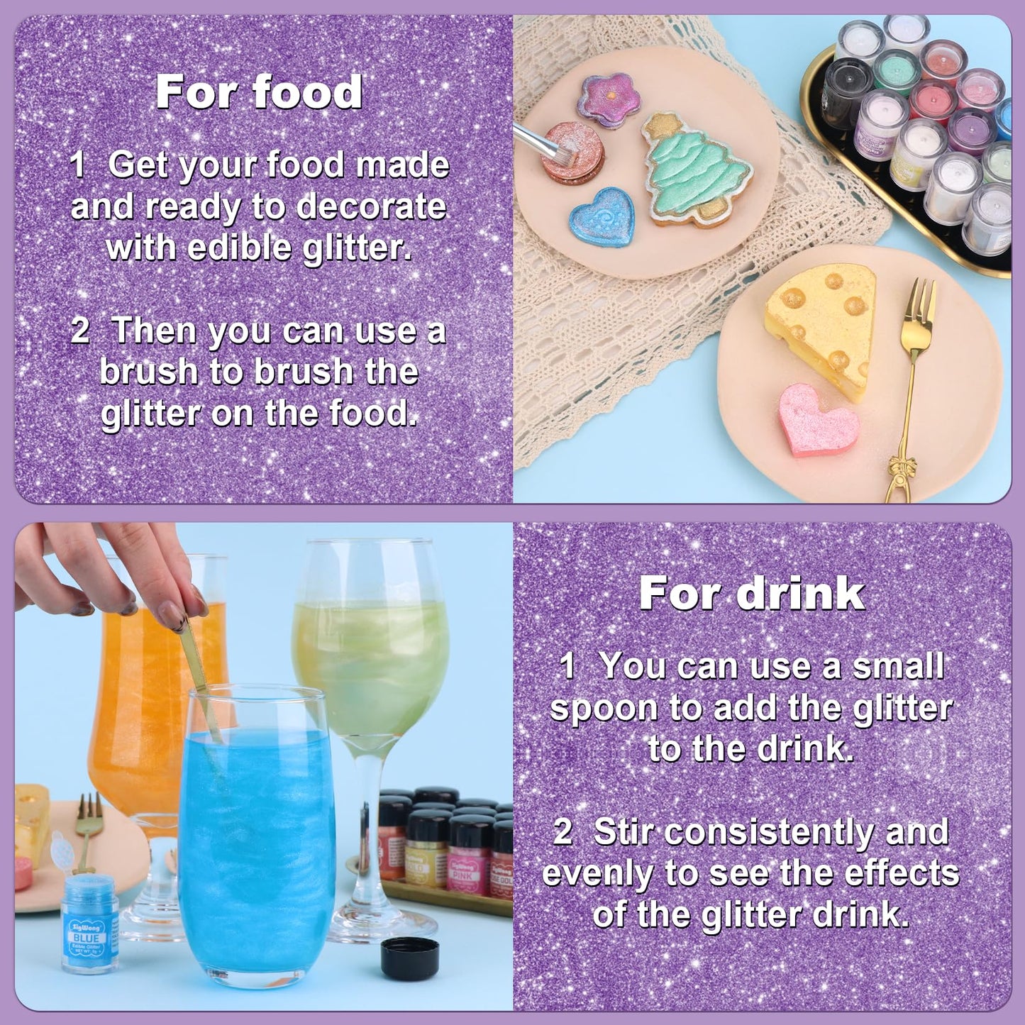 Purple Edible Glitter - 5G Food Grade Cake Decorating Shimmering Glitter, Edible Sprinkle Luster Dust For Drinks, Chocolates, Fo