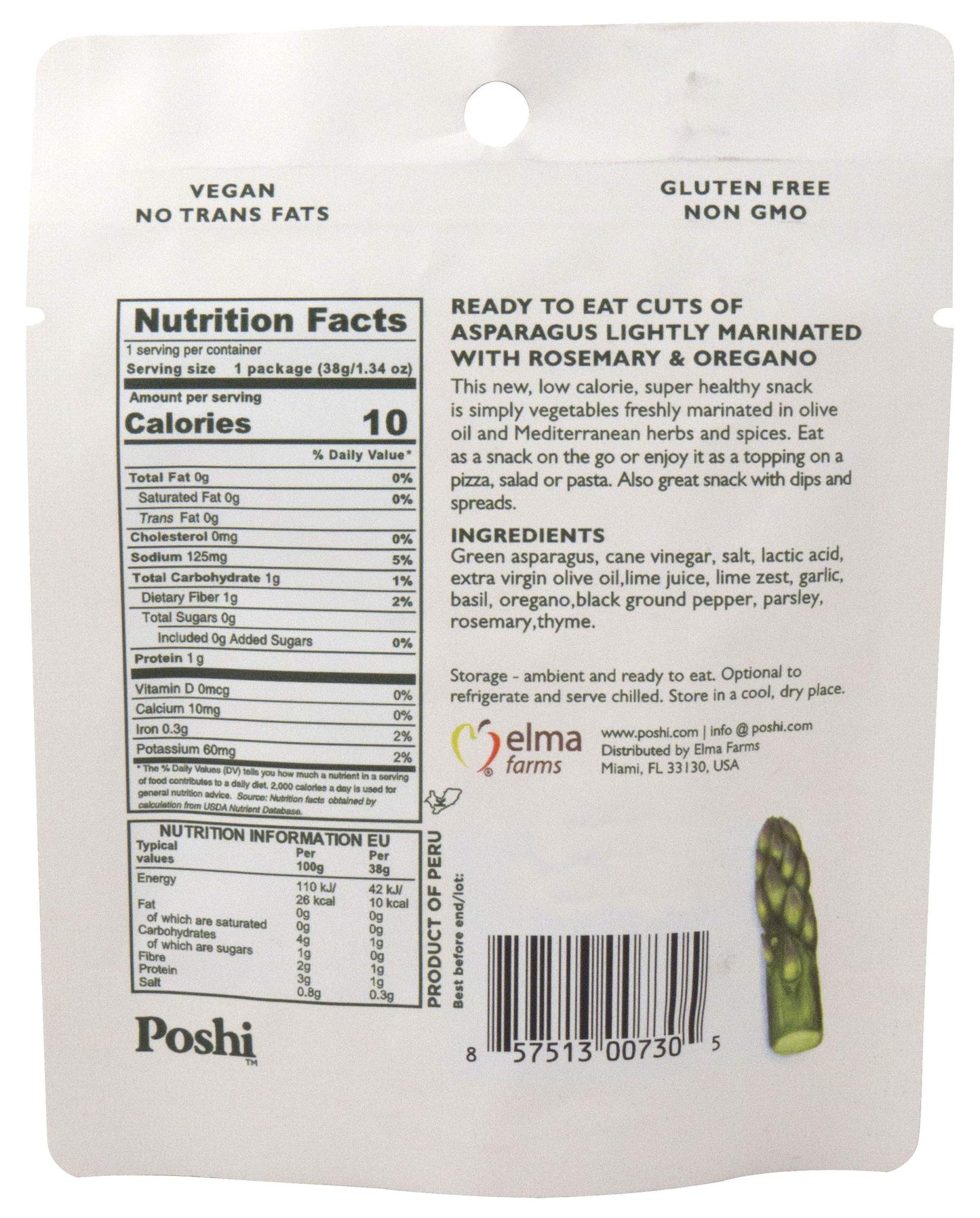 Poshi Marinated Snack Gluten Free Non-Gmo 1.34 Oz Each Asparagus (5-Pack)
