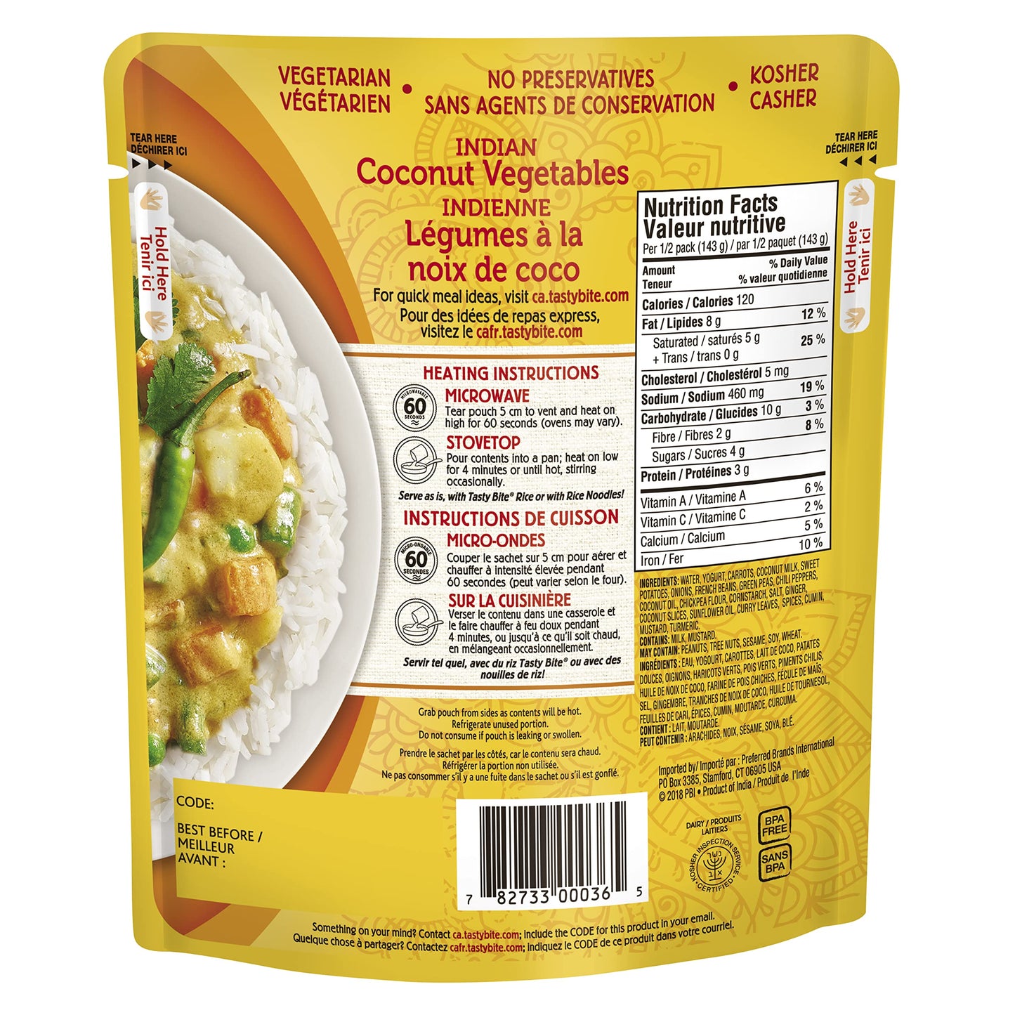 TASTY BITE ENTREE POUCH COCONUT VEG 10OZ