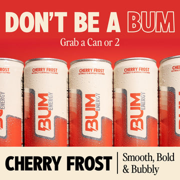 Bum Energy Sugar-Free Cherry Frost Drink, Lightly Carbonated, Natural Caffeine, 12 oz, Pack of 12