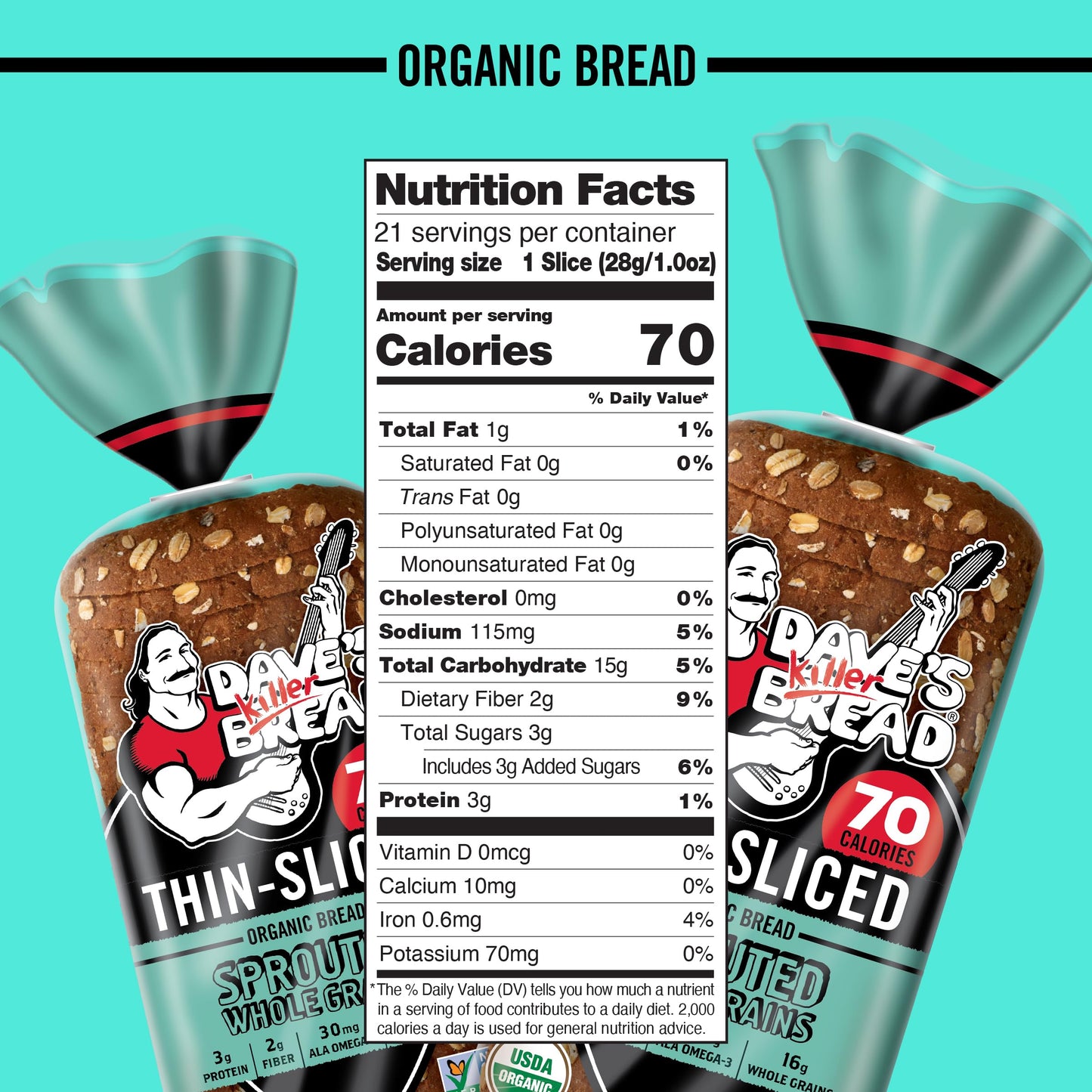 Daves Killer Bread Sprouted Whole Grains Thin-Sliced, Whole Grain Organic Bread, 20.5 oz Loaf