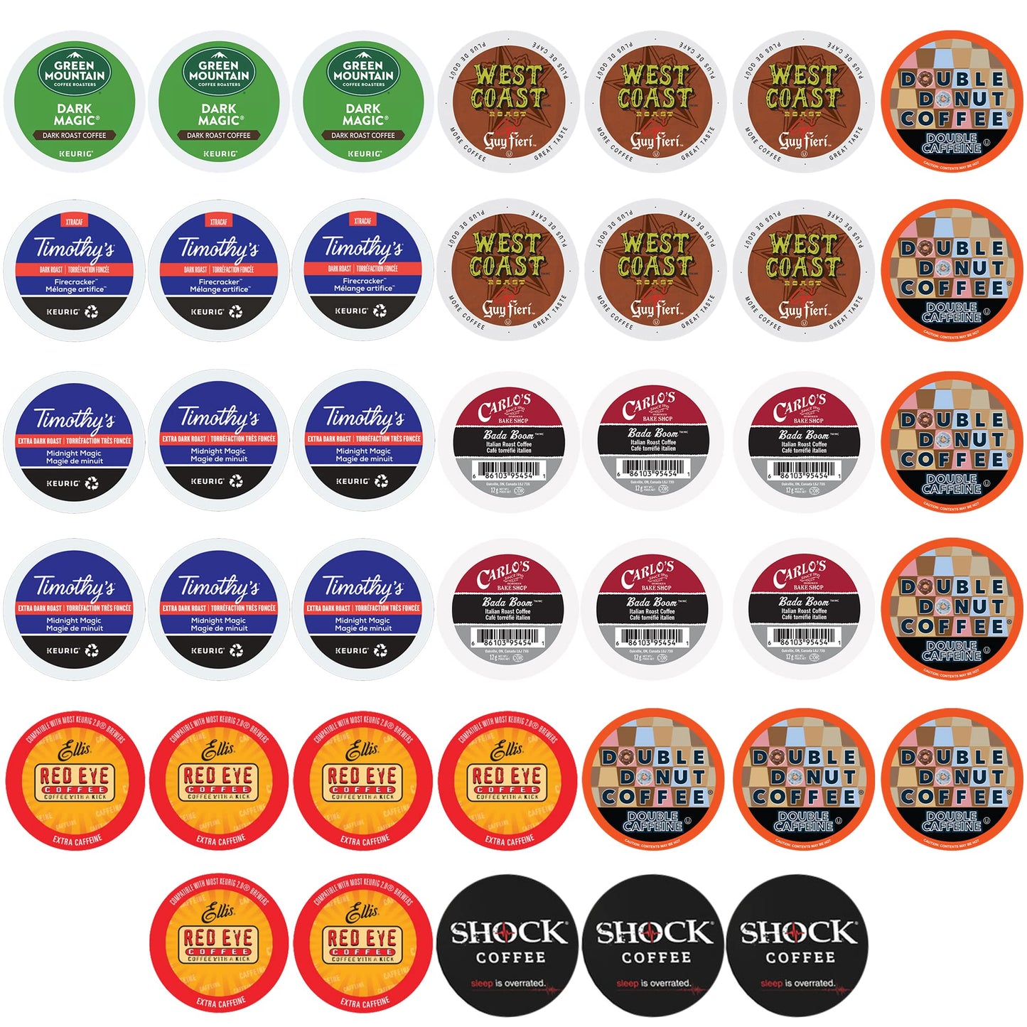 Perfect Samplers High Caffeine Coffee Pods Variety Pack - 40 Count Compatible with Keurig K Cup Makers