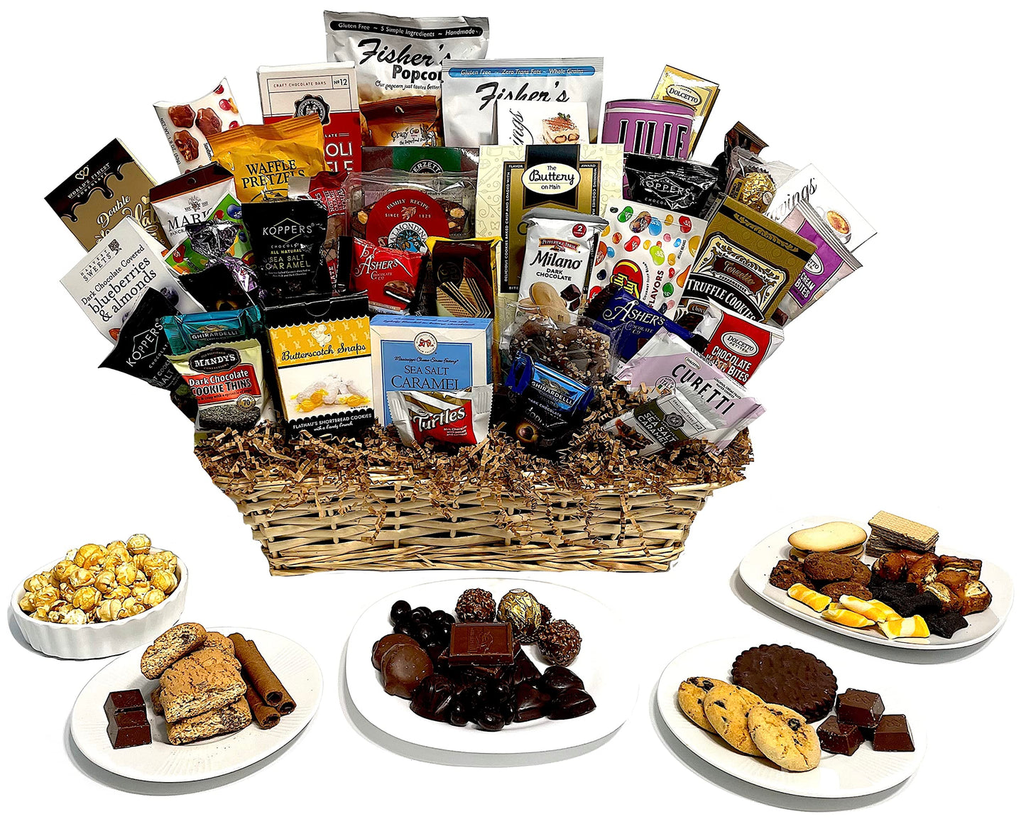 Hand-Crafted 43 Piece Customizable Chocolate Gift Basket Of Gourmet Chocolates, Cookies, And Crunches. Tasty Treats Selected For