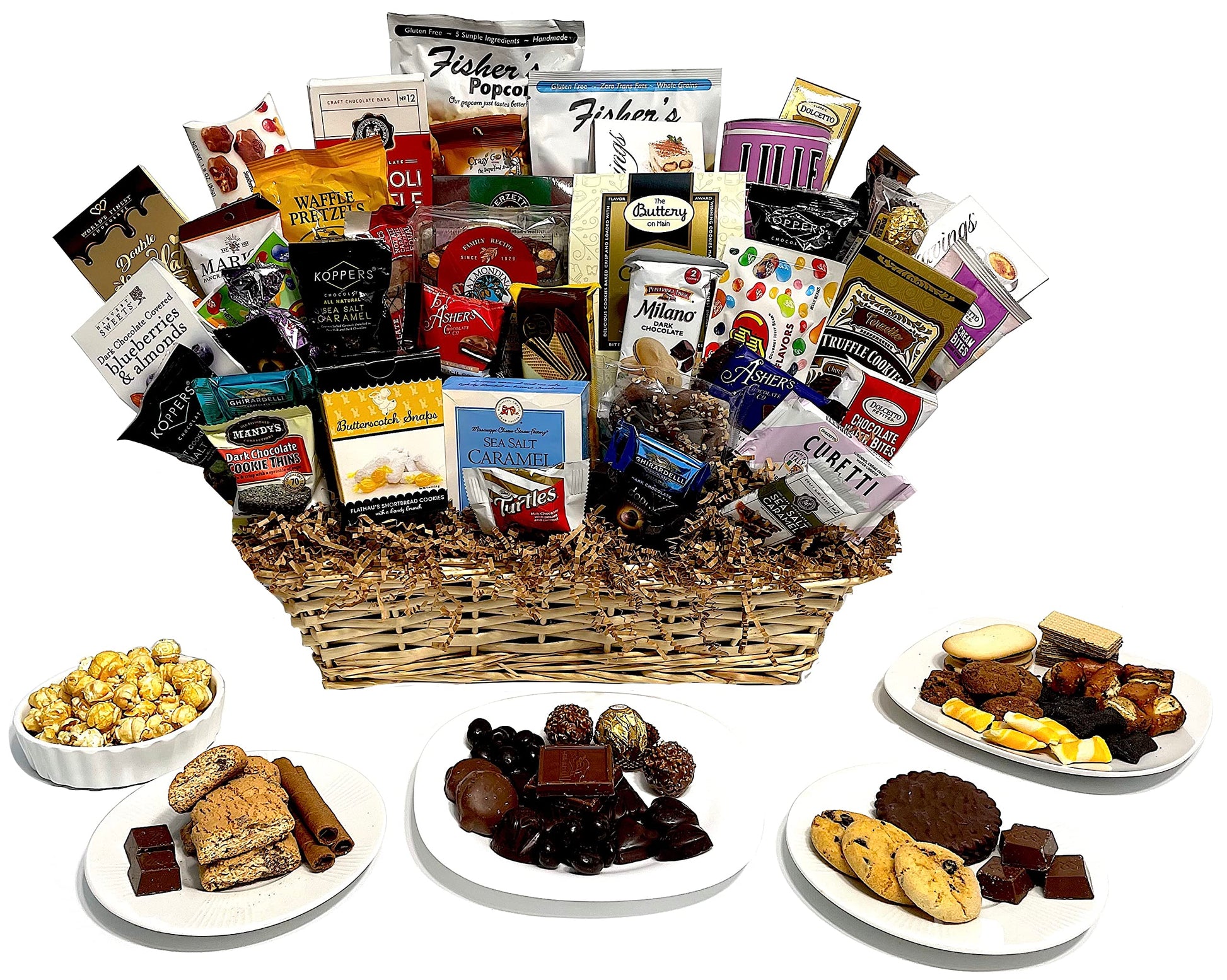 Hand-Crafted 43 Piece Customizable Chocolate Gift Basket Of Gourmet Chocolates, Cookies, And Crunches. Tasty Treats Selected For