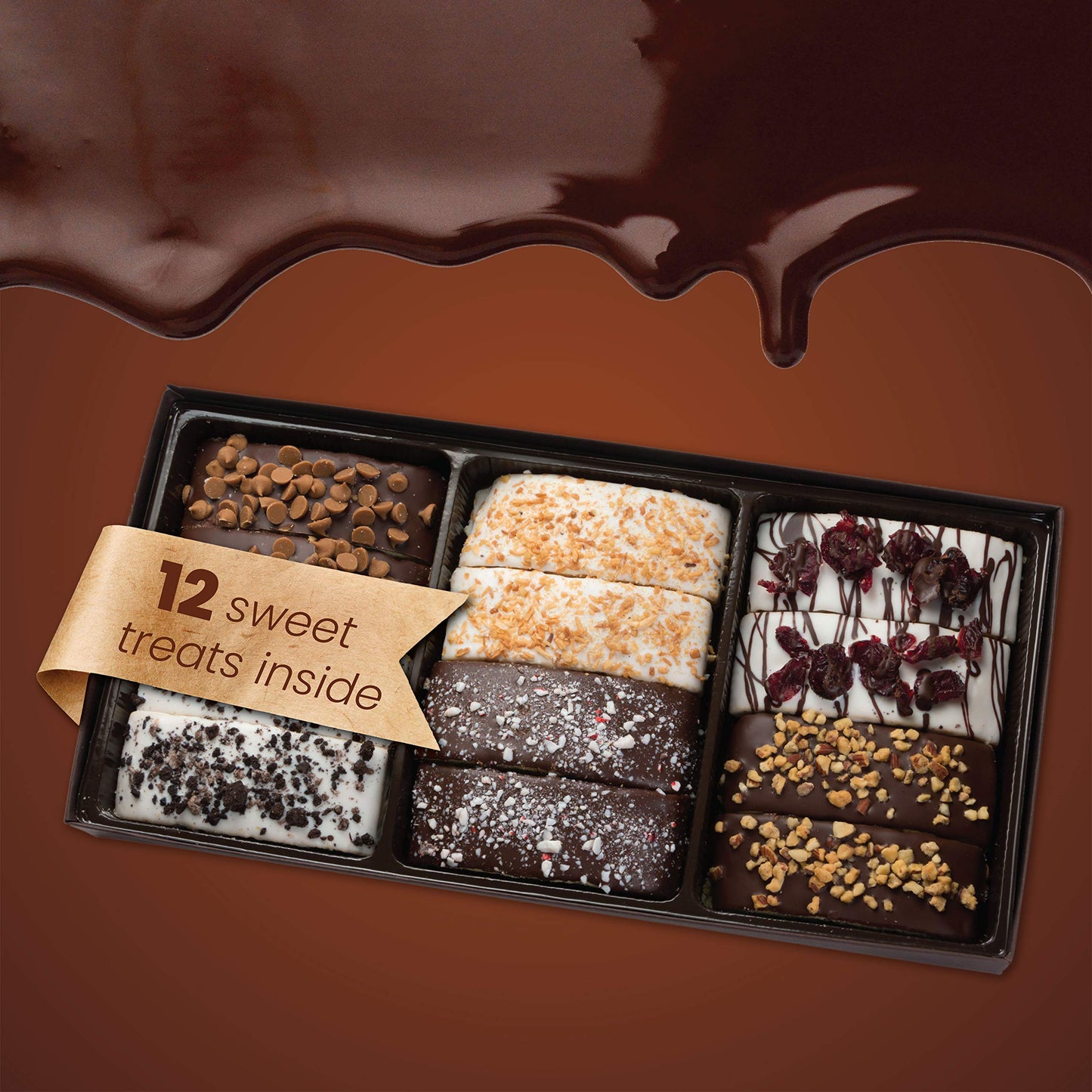 Barnetts Christmas Holiday Thanksgiving 12 Chocolate Biscotti Gift Box  Gourmet Cookie Gifts Basket for Him and Her Food Delivery  Fancy Cookies Spring Candy  Baskets Ideas for Dad  Husband  Father  Brother  Son  Father  Grandmother  Mother  Grandma