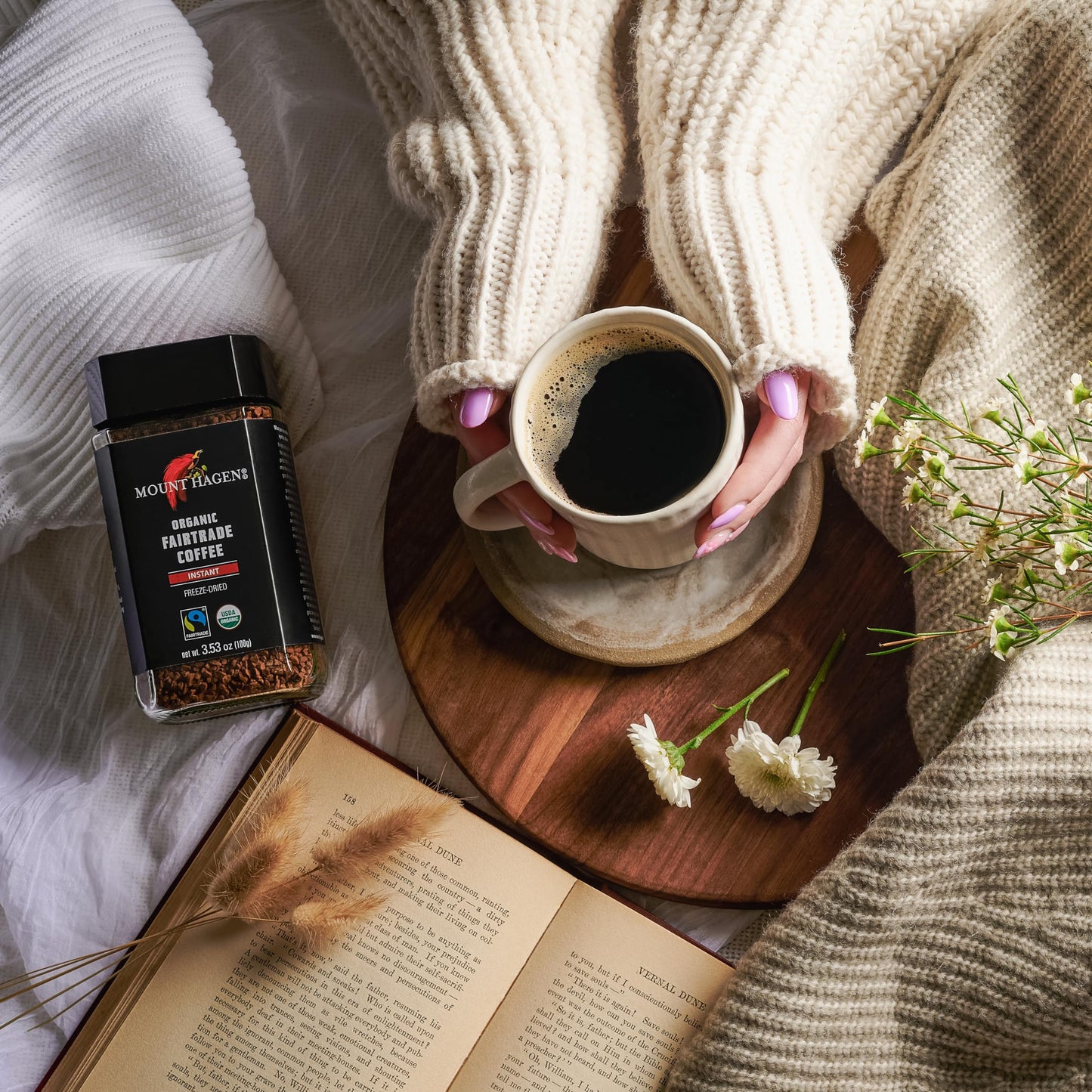 Mount Hagen 3.53oz Organic Freeze Dried Instant Coffee - 2 pack | Eco-friendly Coffee Made From Organic Medium Roast Arabica Bea