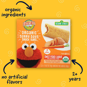 Earth'S Best Organic Kids Snacks, Sesame Street Toddler Snacks, Organic Sunny Days Snack Bars For Toddlers 2 Years And Older, Sw