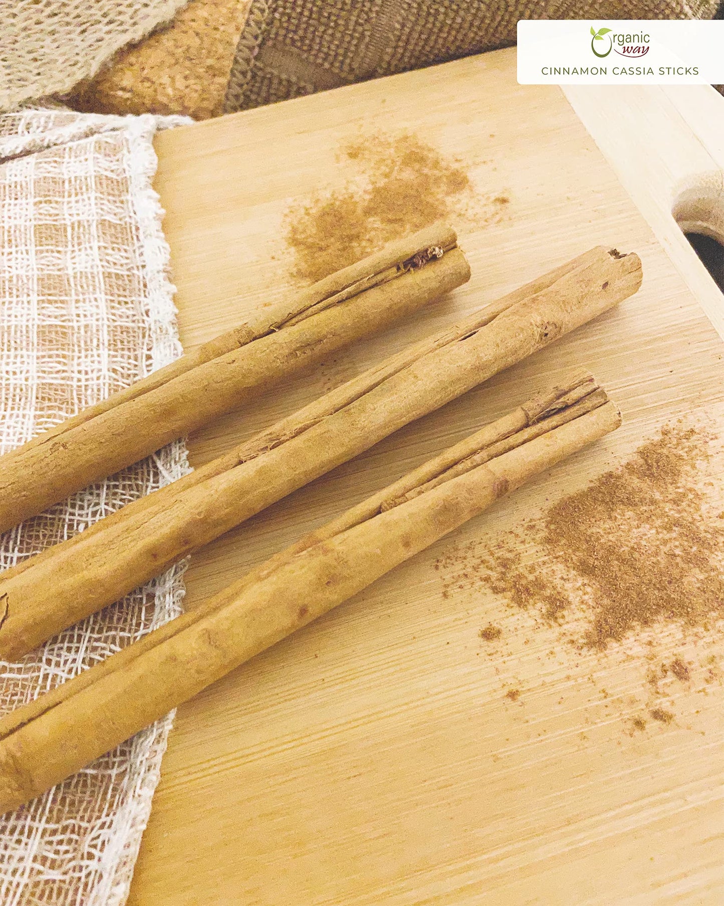 Organic Way Premium Cinnamon Cassia Sticks (Cinnamomum Cassia) - Adds Flavour & Aroma | Organic & Kosher Certified | Vegan | Raw