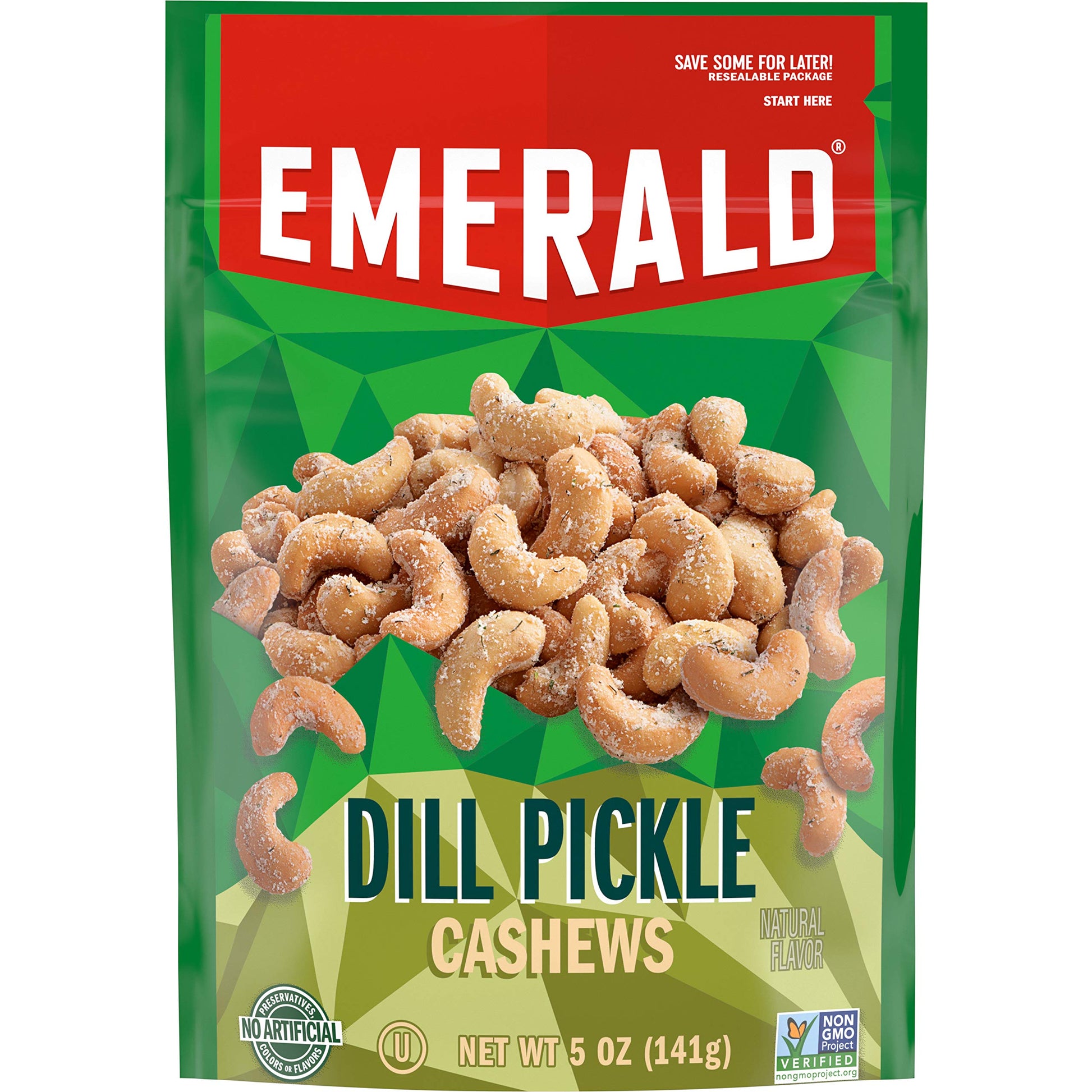 Emerald Nuts, Dill Pickle Cashews, 5 Ounce Resealable Bag (Pack Of 6)