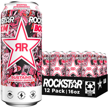 Rockstar Boom Energy Drink, Whipped Strawberry, 16 Fl Oz (Pack of 12), Model 00012000240416
