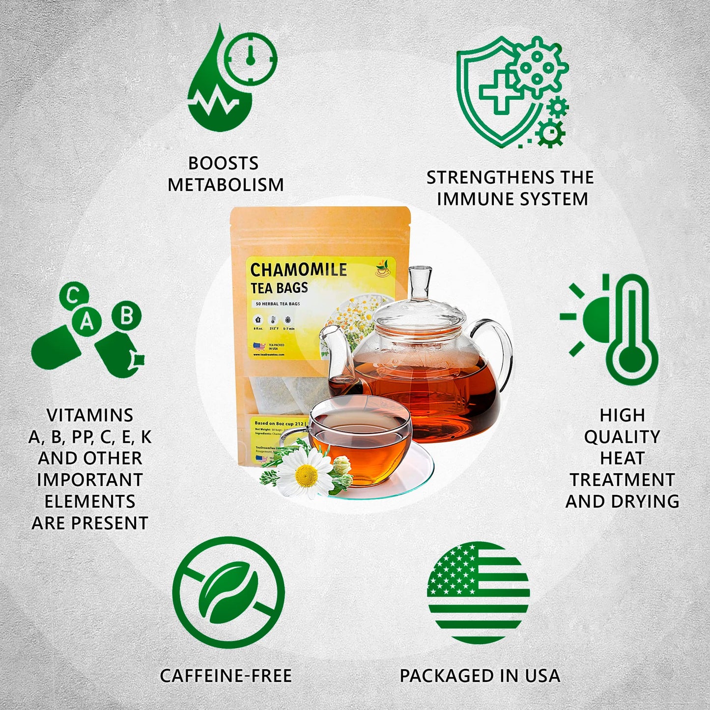 TeaDreamTea Chamomile Tea Bags | Caffeine-Free | 50 Count | Brew Hot or Iced