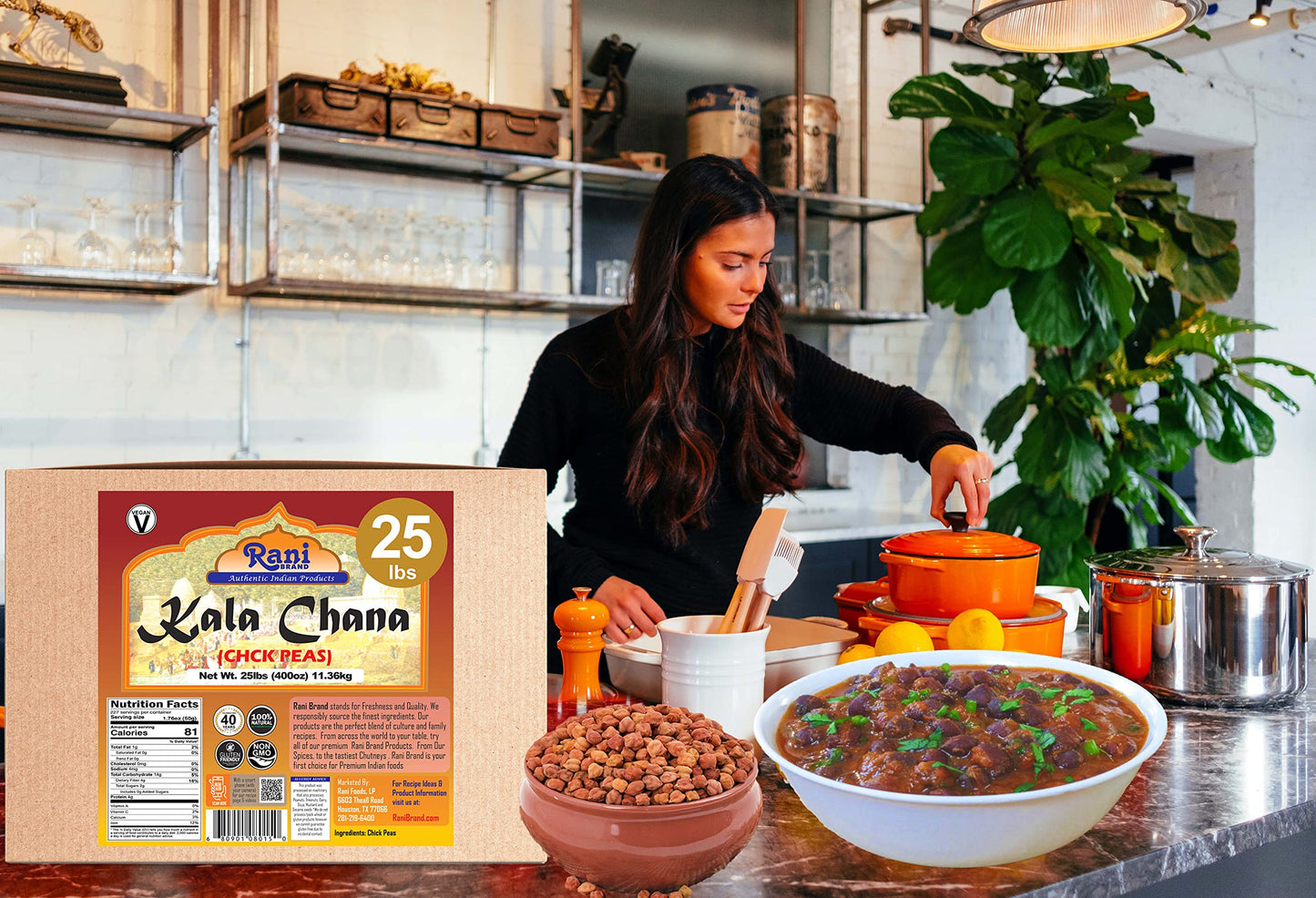 Rani Kala Chana (Desi Chickpeas Chana With Skin) 400Oz (25Lbs) 11.36Kg Bulk Box ~ All Natural | Gluten Friendly | Non-Gmo | Vega