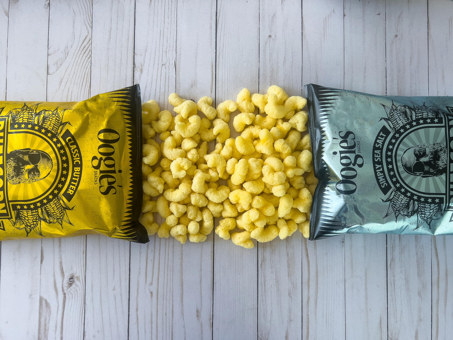 Oogies Gourmet Puffcorn 4 Pack - Classic Butter & Simply Sea Salt, Gluten Free, 4 Ounce Bags