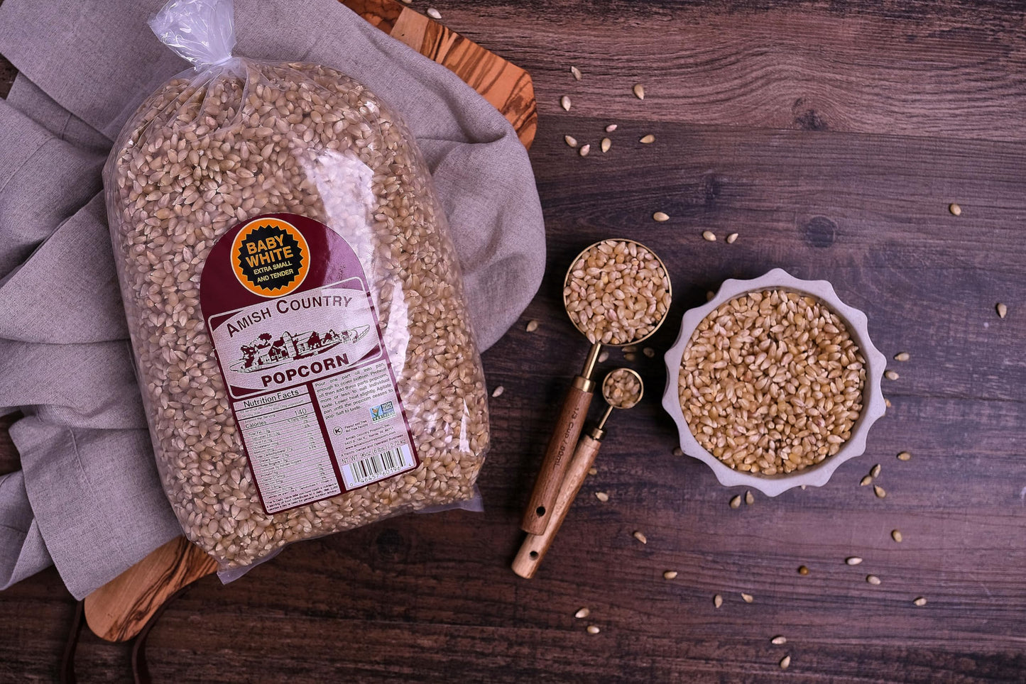 Amish Country Popcorn - Baby White (6 Pound Bag) - Small & Tender Popcorn - Old Fashioned And Delicious with Recipe Guide