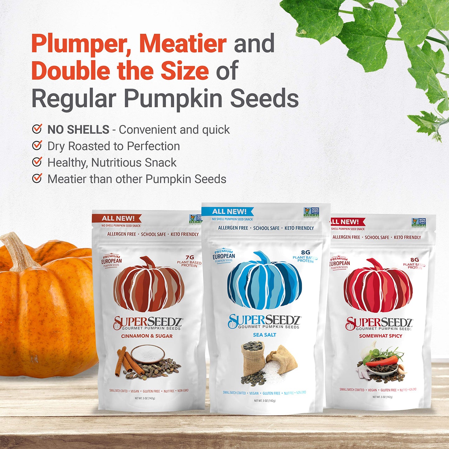SuperSeedz Dry Roasted Pumpkin Seeds - Sea Salt Pepitas, Whole 30, Paleo, Vegan & Keto Snacks, 8g Plant Based Protein, Produced