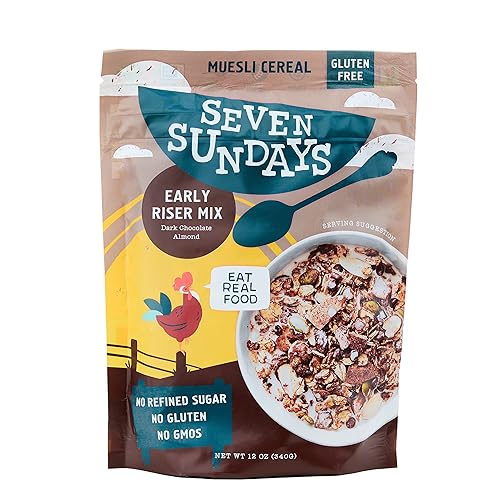 Seven Sundays Muesli Cereal - Early Riser Dark Chocolate - 12 Oz Pouch - Gluten Free, Non-GMO, No Refined Sugar