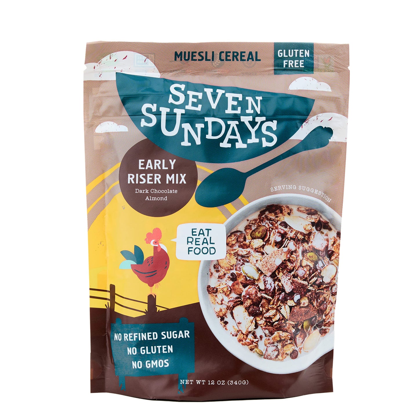 Seven Sundays Muesli Cereal - Early Riser Dark Chocolate - 12 Oz Pouch - Gluten Free, Non-GMO, No Refined Sugar