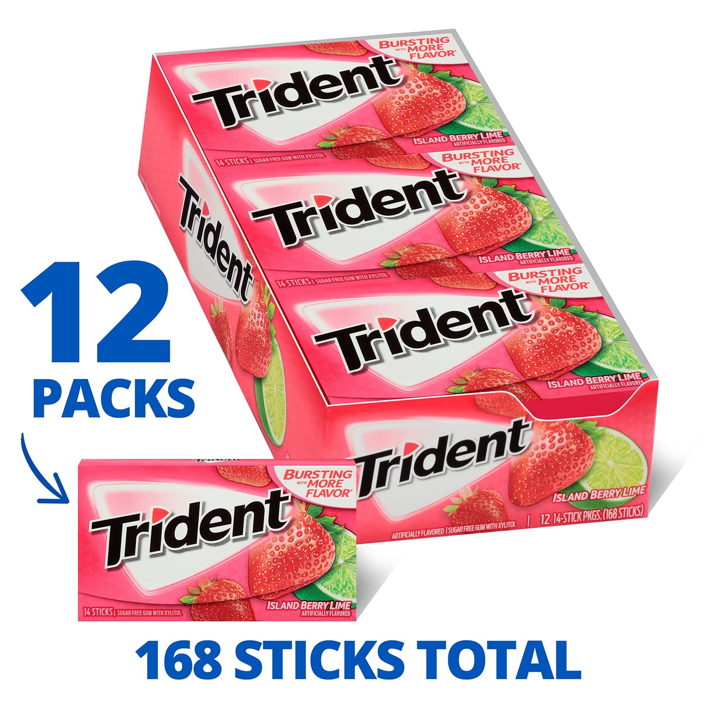 Trident Sugar Free Gum, Island Berry Lime, 12 Pack, 1 oz Each, Xylitol Sweetened