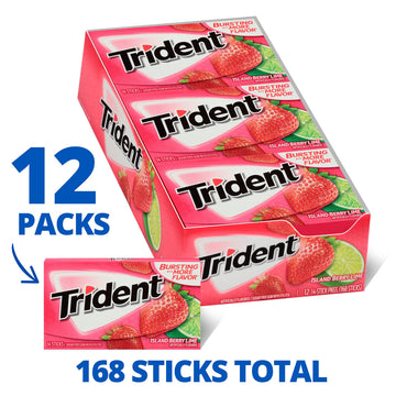 Trident Sugar Free Gum, Island Berry Lime, 12 Pack, 1 oz Each, Xylitol Sweetened