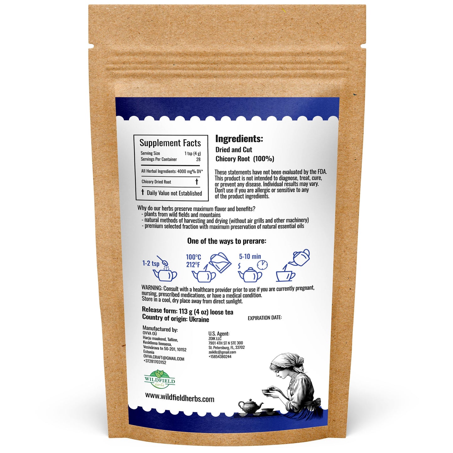 4 Oz. Tea Chicory Root Tea Herbal (Cichorium Intybus) - 113G Hickory Root Herb Achicoria