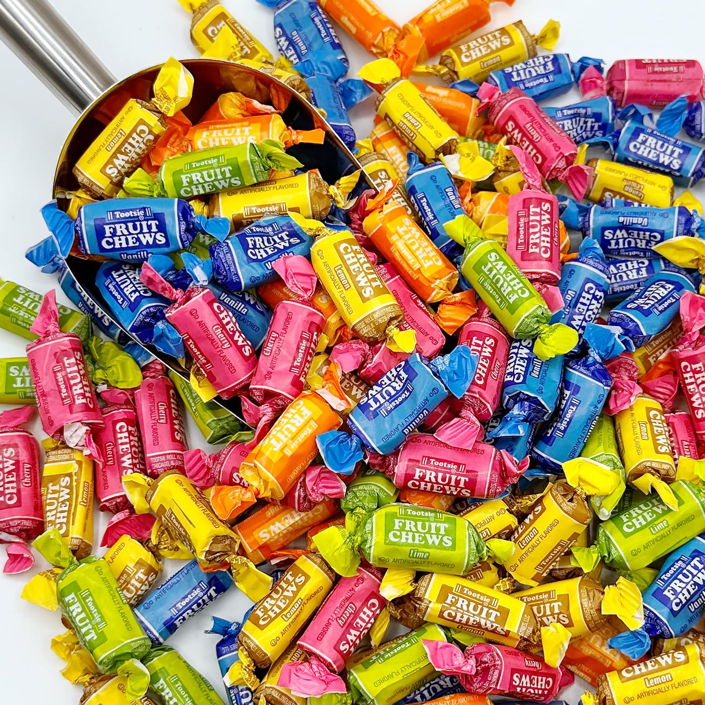 Fruit Chews Candy - 1 Pound Bulk Bag, Fruit Chews Rolls, 5 Assorted Flavors, Soft & Fruity Taffy Candy, Individually Wrapped Glu