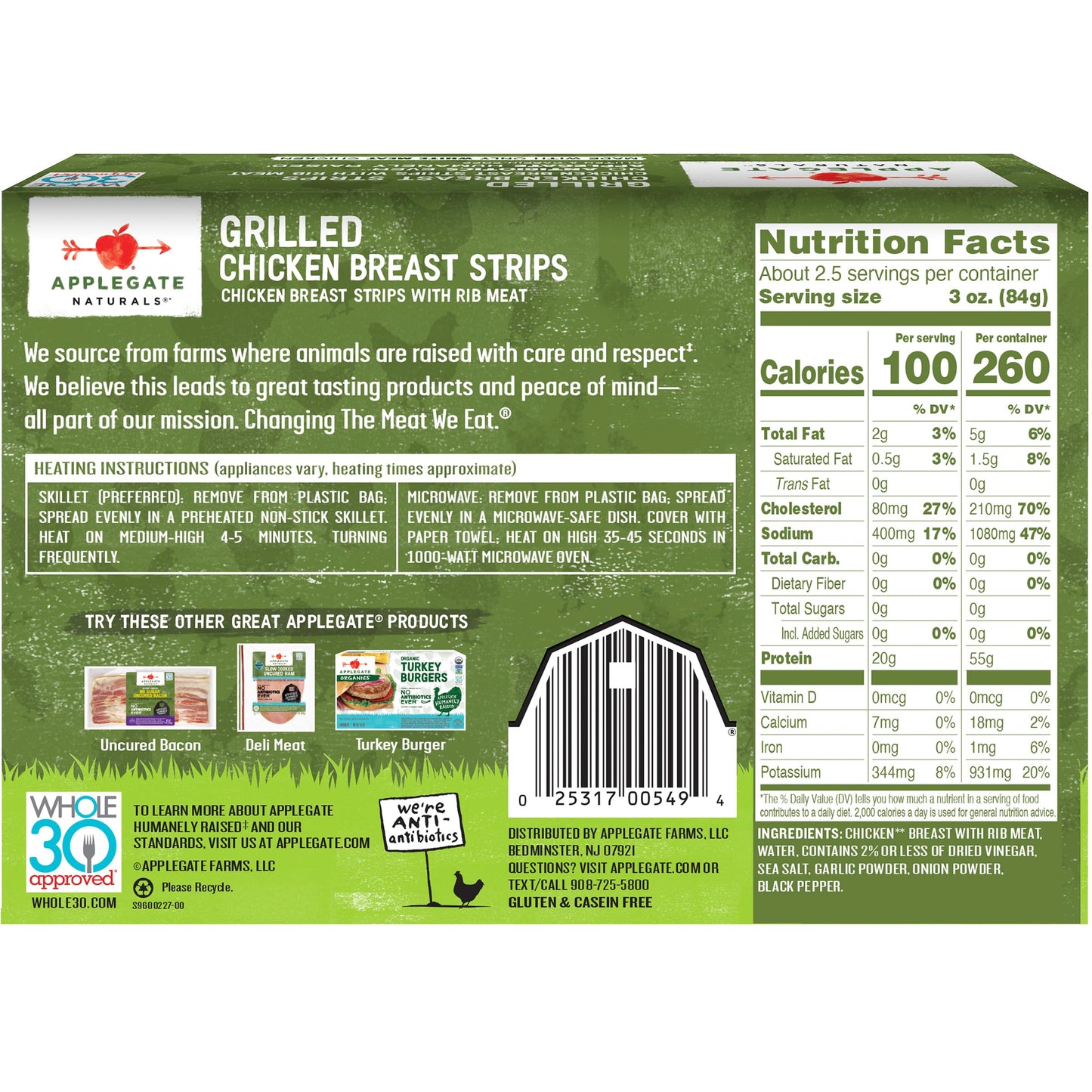 Applegate, Natural Grilled Chicken Breast Strips, 8oz