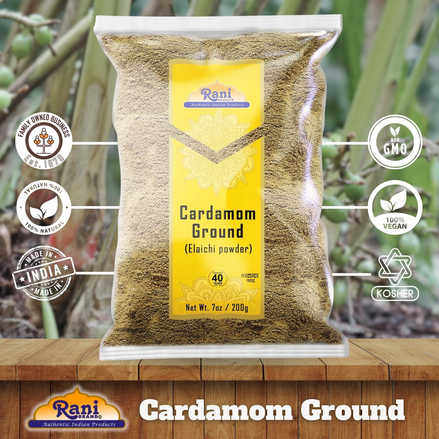 Rani Cardamom (Elachi) Ground, Powder Indian Spice 7Oz (200G) ~ All Natural | No Color Added | Gluten Friendly | Vegan | Non-Gmo | Kosher | No Salt Or Fillers